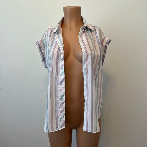 Vintage Pastel Striped Sleeveless Collared Button Up - Picture 4 of 8